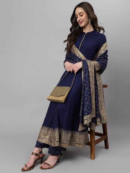 Khushal K Women Blue Ethnic Motifs Printed Kurta with Palazzos & Dupatta