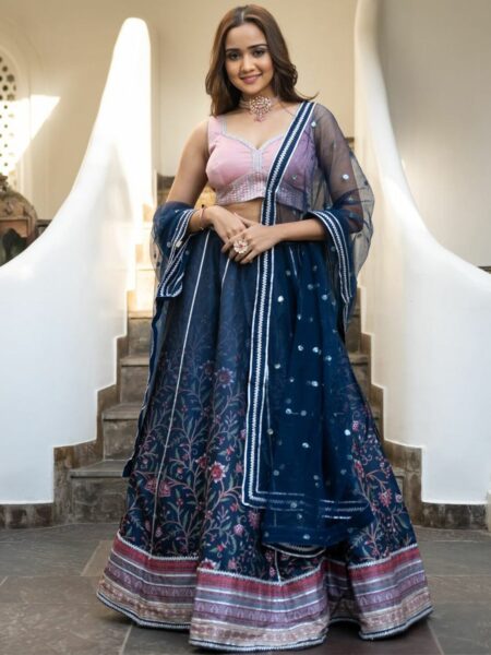 Lavanya The Label Blue & White Ready to Wear Lehenga & Blouse With Dupatta
