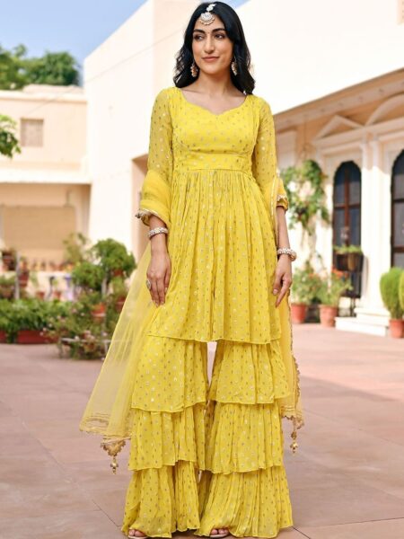 Lavanya The Label Ethnic Motifs Woven Design Anarkali Kurta with Sharara With Dupatta