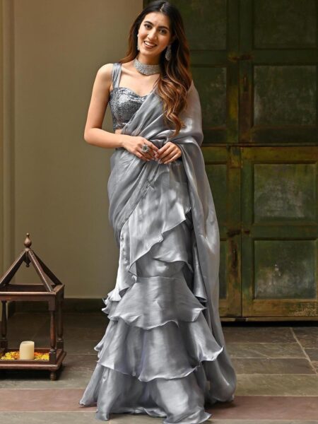 Lavanya The Label Grey Organza Saree