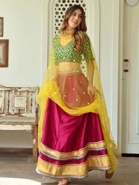 Lavanya The Label Pink & Yellow Ready to Wear Lehenga & Blouse With Dupatta