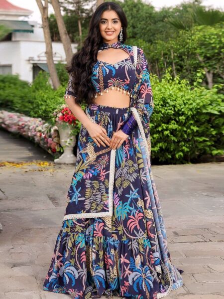 Lavanya The Label Printed Beads & Stones Ready To Wear Lehenga & Blouse With Dupatta
