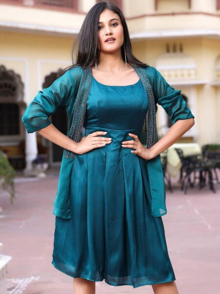 Lavanya The Label Round Neck Satin Dress With Shrug