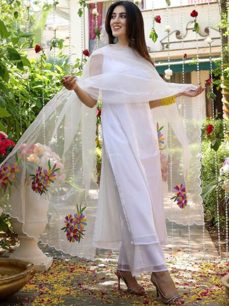 Lavanya The Label Sleeveless Straight Kurta With Trousers & Dupatta