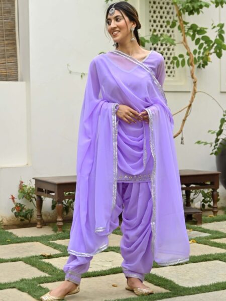 Lavanya The Label Women Lavender Kurta with Patiala & With Dupatta