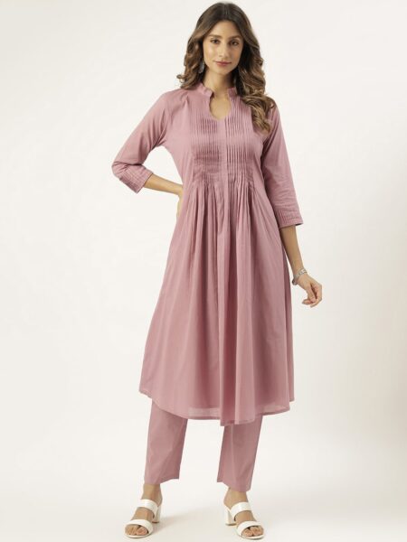 Lavanya The Label Women Pink Empire Pure Cotton Kurta with Trousers