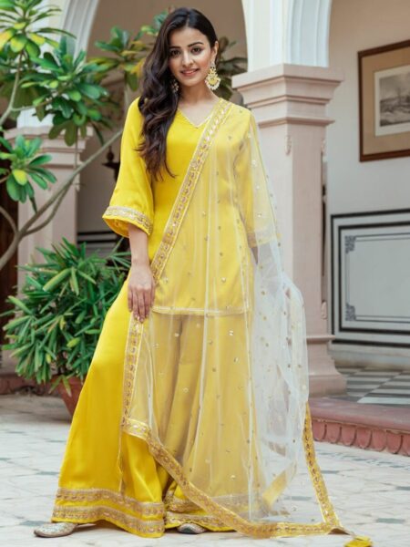 Lavanya The Label Women Yellow Kurta with Palazzos & With Dupatta