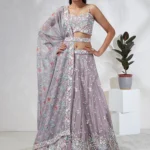 Lavender - Multi Color Chiffon Embroidered using Sequins,Thread & Coding Semi-Stitched Lehenga choli