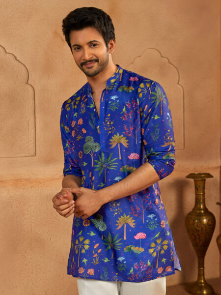 Men's Blue Digital Print Kurta