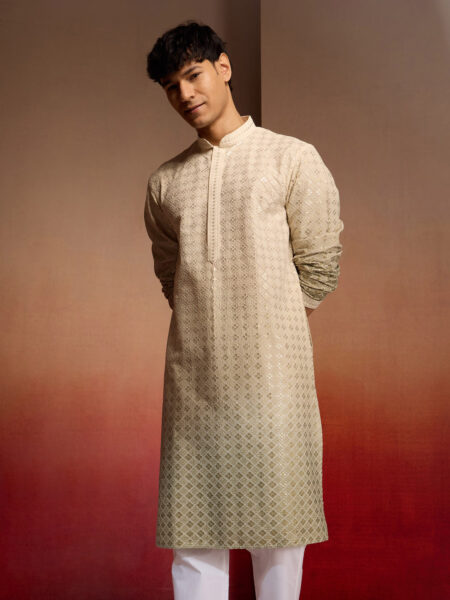 Men's Green Ombre Long Kurta