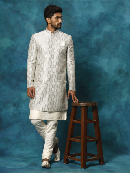 Men's Grey Imported Jacquard Indo With Kurta Pyjama Set