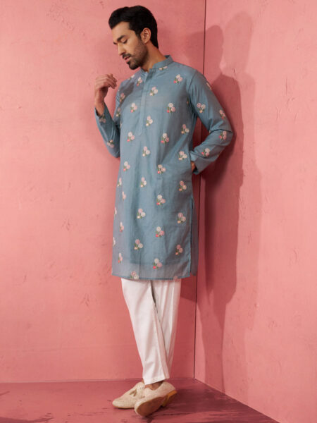 Men's Sage Green Cotton Kurta with Cream Pyjama