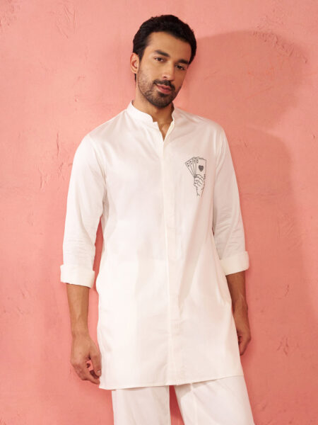 Men's White Mid-Length Kurta