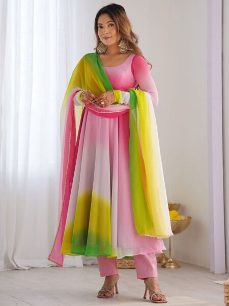 Lovable Multi-Color Georgette Festival Wear Anarkali Suit With Dupatta