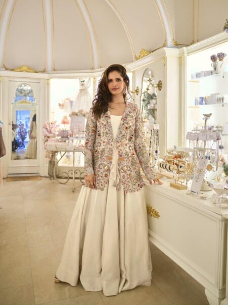 Stylish Festival Wear Embroidered Cream Gown And Jacket