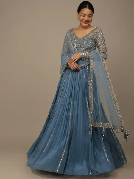 Lovely Blue Sequins Georgette Bridesmaid Lehenga Choli With dupatta