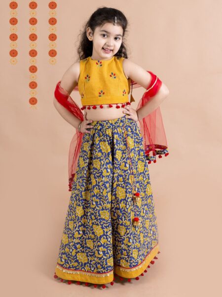 Girls Embroidered Ready to Wear Cotton Lehenga & Blouse With Dupatta