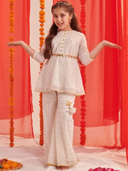 Girls Printed Empire Gotta Patti Kurta with Sharara