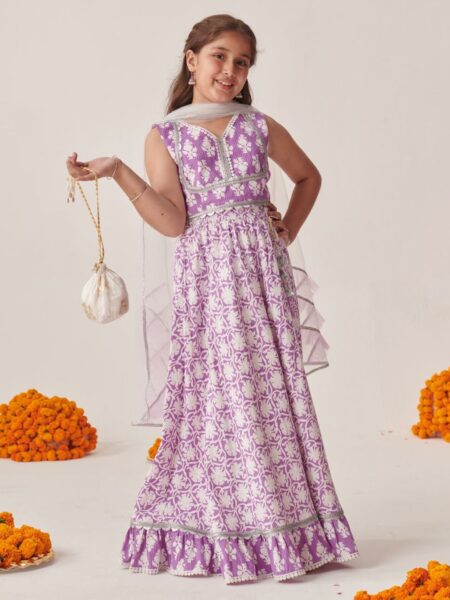 Girls Printed Gotta Patti Ready to Wear Lehenga Choli With Dupatta