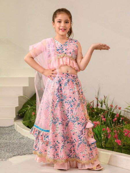 pspeaches Girls Printed Ready to Wear Lehenga & Blouse With Dupatta