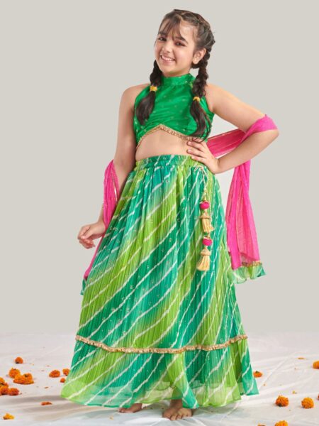 Girls Ready to Wear Shirt Collar Printed Lehenga & Blouse With Dupatta