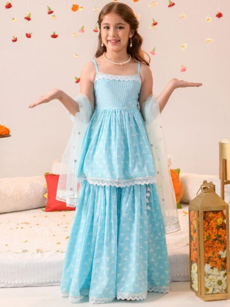 Girls Regular Pure Cotton Kurti & Sharara With Dupatta