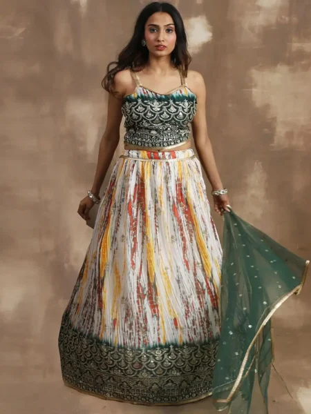 Embroidered Sequinned Semi-Stitched Lehenga & Unstitched Blouse With Dupatta