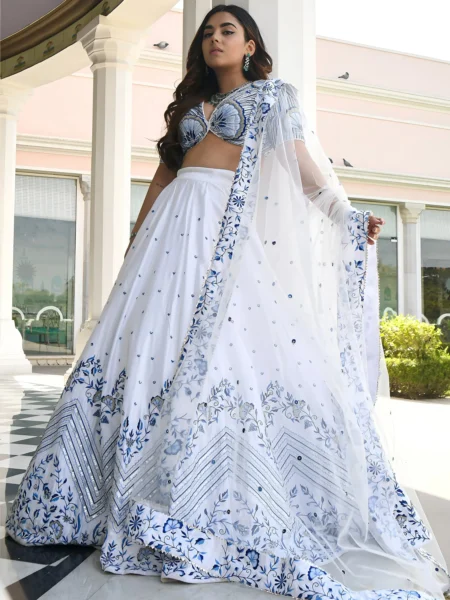 Embroidered Sequinned Semi-Stitched Lehenga & Unstitched Blouse With Dupatta