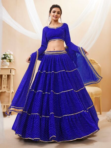Blue Georgette Leheriya Printed Lehenga With Lace Work