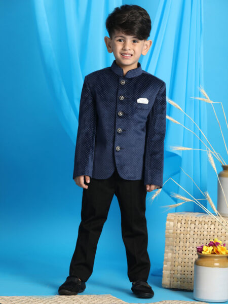 Boy's Blue  Polka Dot Printed Jodhpuri
