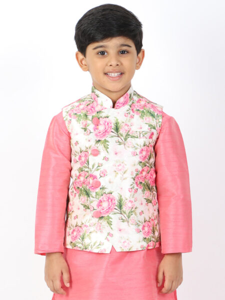 Boy's Multicolor-Base-Cream Nehru Jacket
