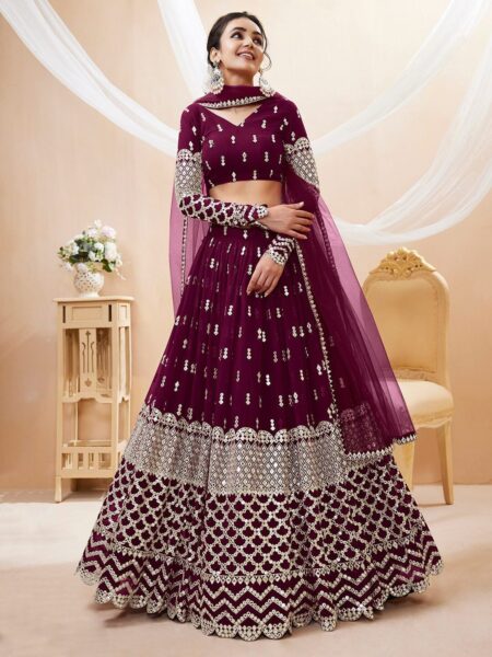 Embroidered Mirror Work Semi-Stitched Lehenga Choli With Dupatta