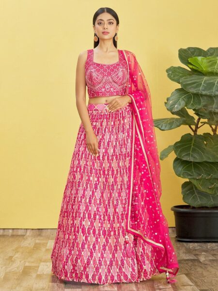 Embroidered Semi-Stitched Lehenga & Unstitched Blouse With Dupatta