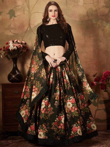 Embroidered Semi-Stitched Lehenga & Unstitched Blouse With Dupatta