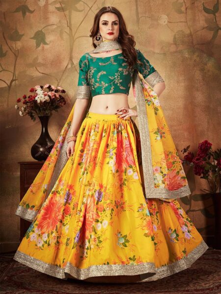 Embroidered Semi-Stitched Lehenga & Unstitched Blouse With Dupatta