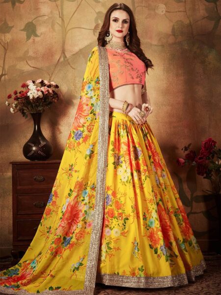 Embroidered Semi-Stitched Lehenga & Unstitched Blouse With Dupatta
