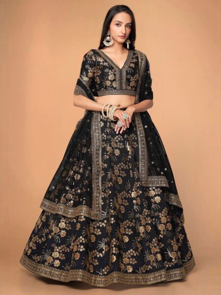 Embroidered Semi-Stitched Lehenga & Unstitched Blouse With Dupatta