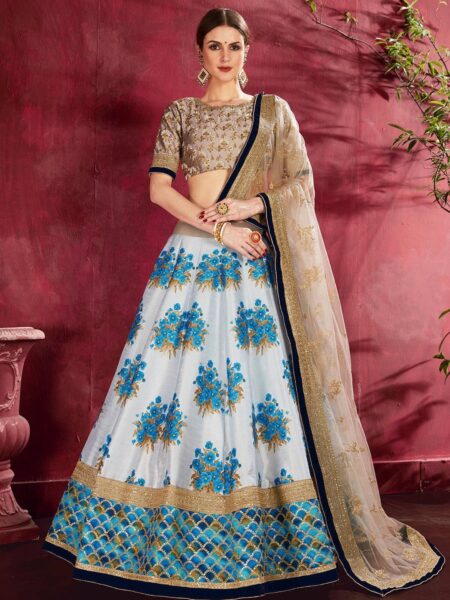 Embroidered Semi-Stitched Lehenga & Unstitched Blouse With Dupatta