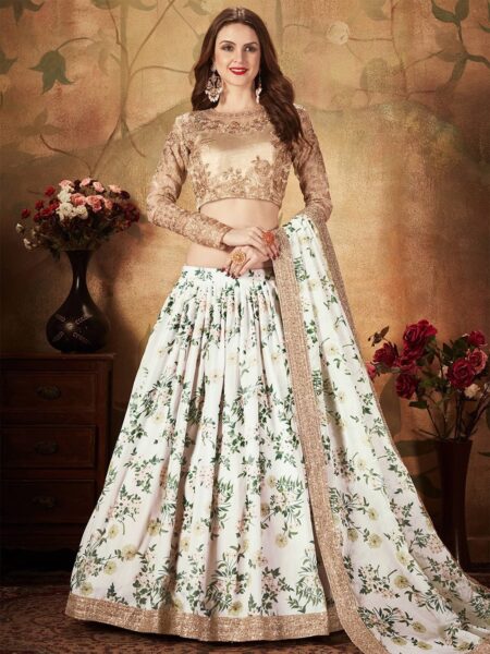 Embroidered Semi-Stitched Lehenga & Unstitched Blouse With Dupatta