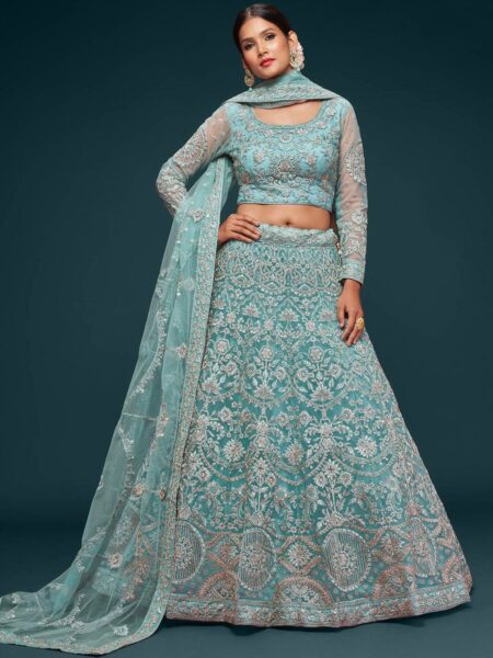 Embroidered Semi-Stitched Lehenga & Unstitched Blouse With Dupatta