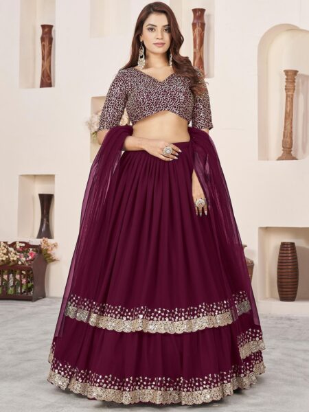 Embroidered Sequinned Semi-Stitched Lehenga & Unstitched Blouse With Dupatta