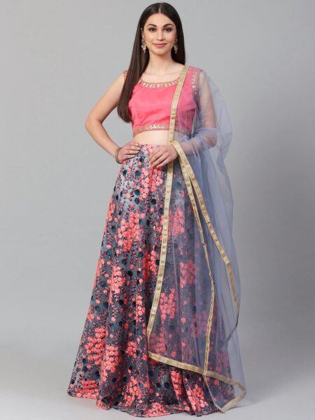Floral Embroidere Semi-Stitched Lehenga Choli With Dupatta