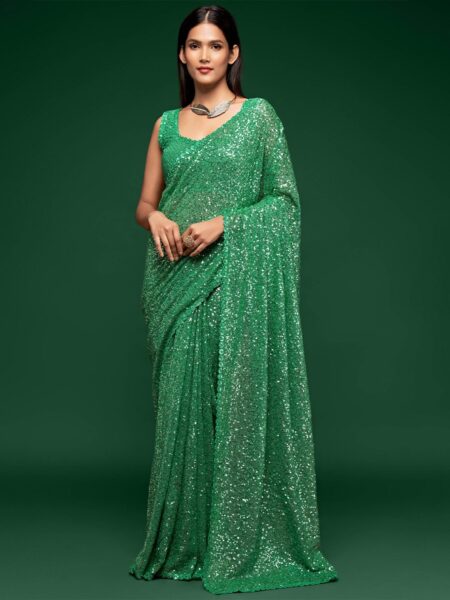Green Fully Sequined Georgette Party Wear Saree