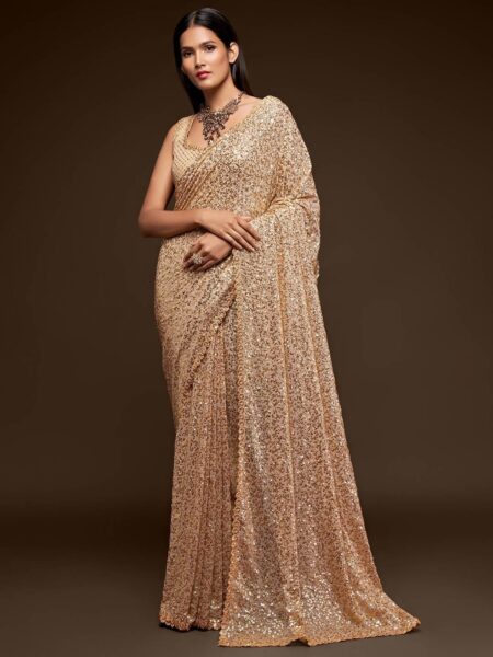 Ivory Fully Sequined Georgette Party Wear Saree