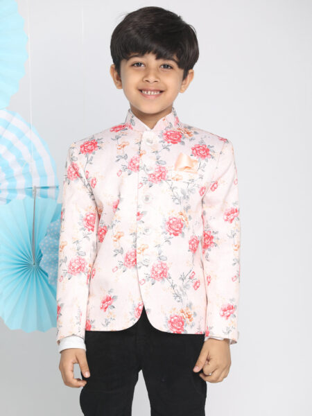 Floral Printed Peach Bandhgala Prince Coat Jodhpuri