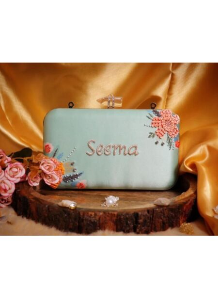 Highlighted Embroidered Name Clutch
