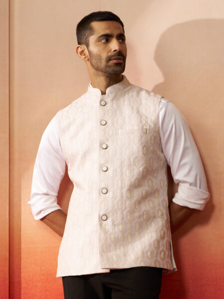 Men Purple Silk Nehru Jacket