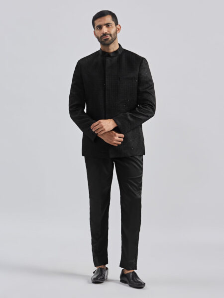 Men's Black Silk Blend Jodhpuri Pyjama Set