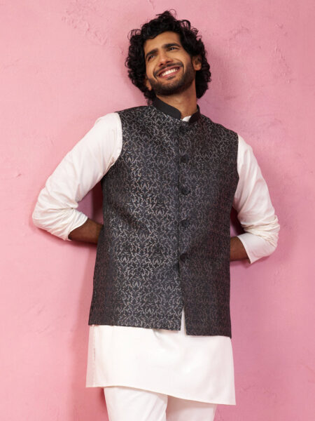 Men's Grey Imported Suiting Nehru Jacket