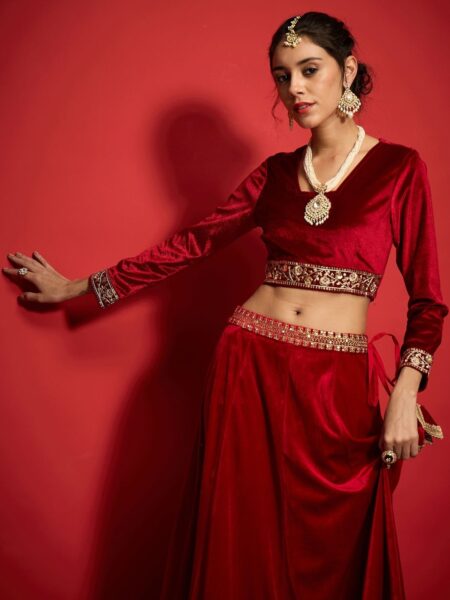 Embellished Embroidered Ethnic Velvet Crop Top